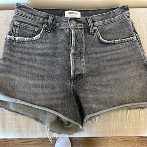Agolde Washed Gray High-Rise Denim Cutoff Shorts